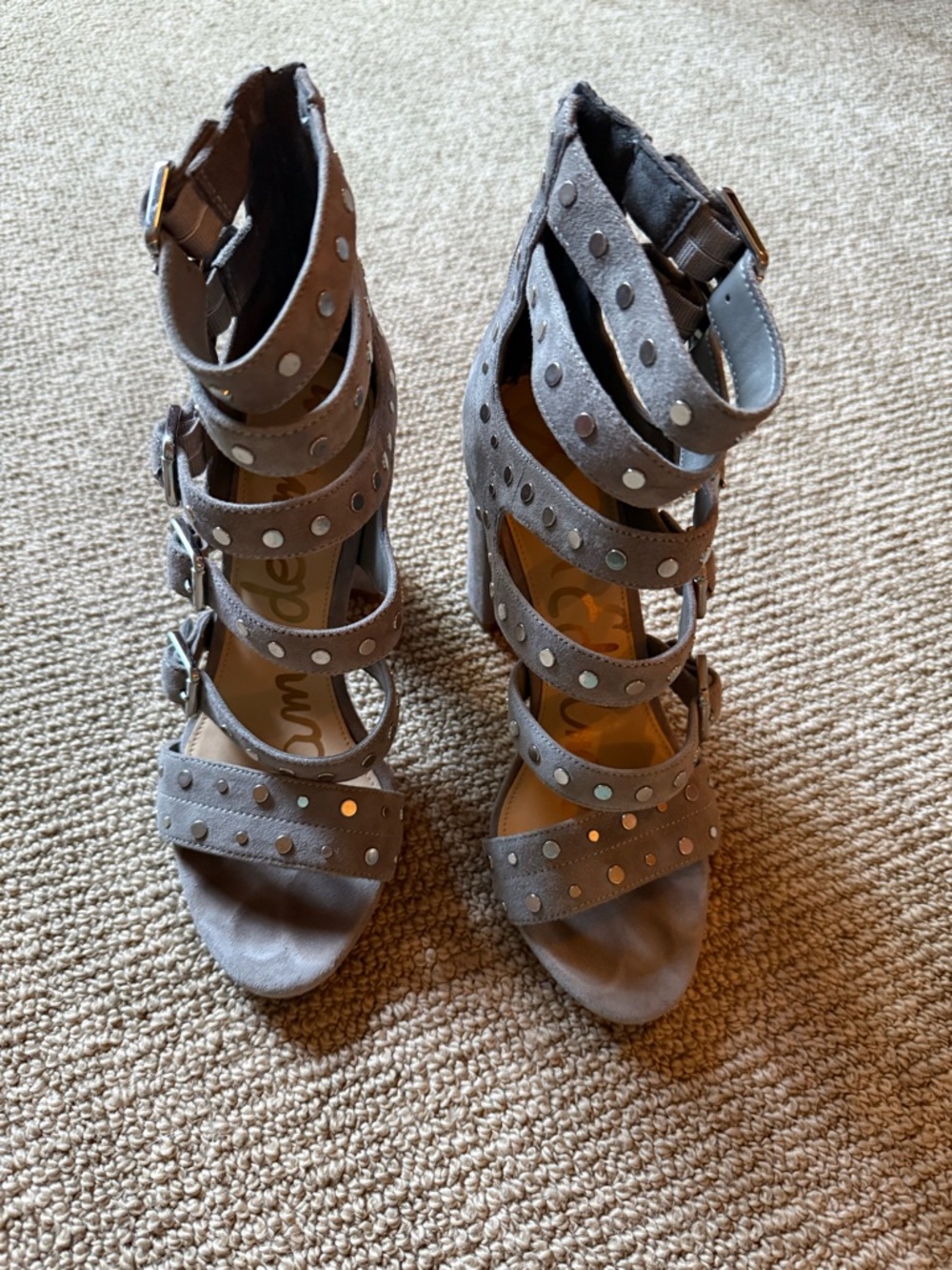 Sam Edelman Gray Suede Studded Strappy Heels
